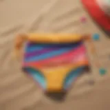 Colorful swimsuit bottom wraps styled on a sandy beach