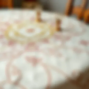 Intricate Fabric Texture of Tablecloth Close-up of a round bistro tablecloth showcasing intricate fabric texture
