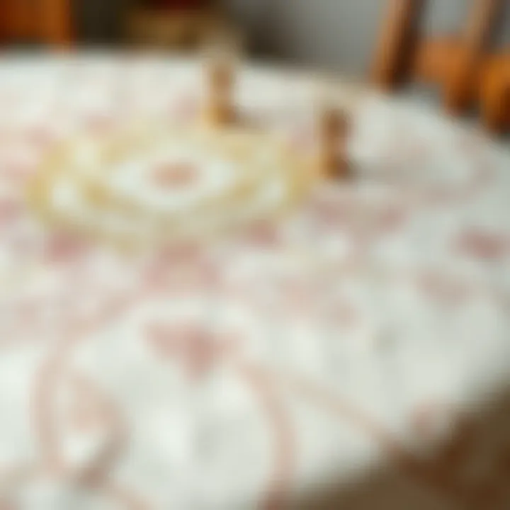Intricate Fabric Texture of Tablecloth Close-up of a round bistro tablecloth showcasing intricate fabric texture
