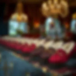 Elegant burgundy slippers on display