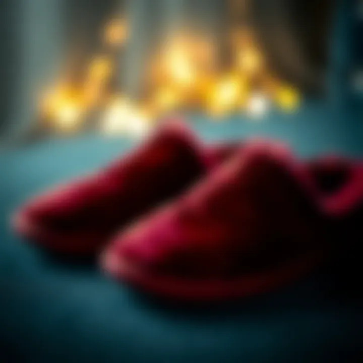Close-up of luxurious burgundy slipper materials