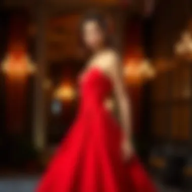 A Bold Statement in Red Vibrant red gown showcasing a daring silhouette