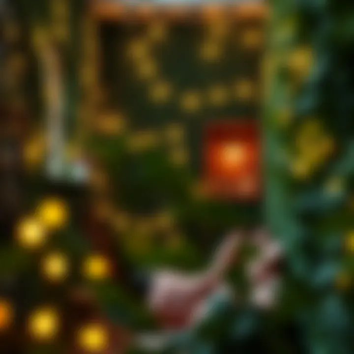 Cozy Nook with Illuminated Ivy Walls A cozy corner featuring fairy lights draped over ivy-covered walls