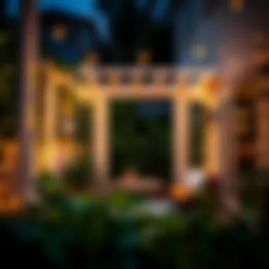 Outdoor Patio Bathed in Light and Greenery An outdoor patio illuminated with fairy lights and surrounded by ivy plants