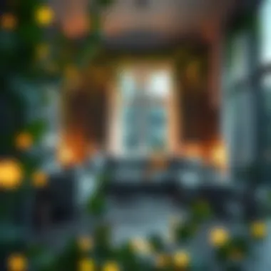 Stylish Interior with Ivy and Soft Lighting A stylish room with ivy accents and soft fairy lighting creating a soothing atmosphere