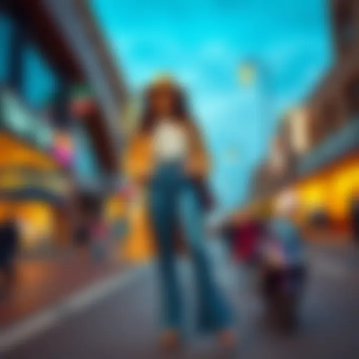 Fashionable outfit featuring petite high-waisted bell bottom jeans styled with accessories