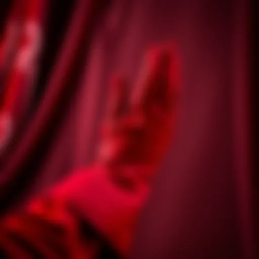 Elegant red formal gloves displayed on a velvet background