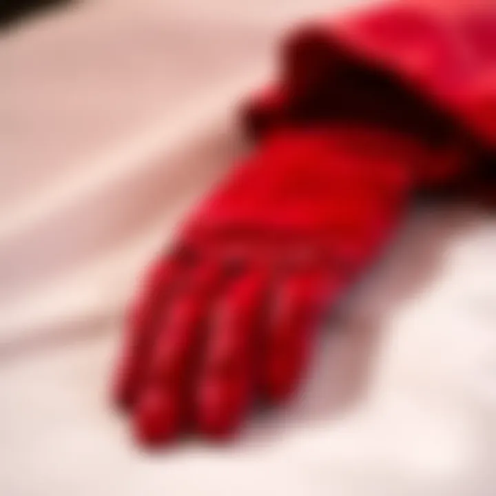 Luxurious Materials in Red Formal Gloves Close-up of luxurious materials used in red formal gloves