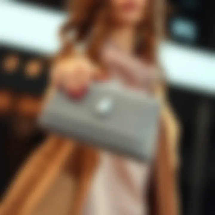 A fashionable individual proudly displaying a rhinestone designer bag