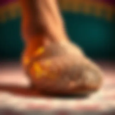 Close-up of intricate sequin detailing on a slipper.