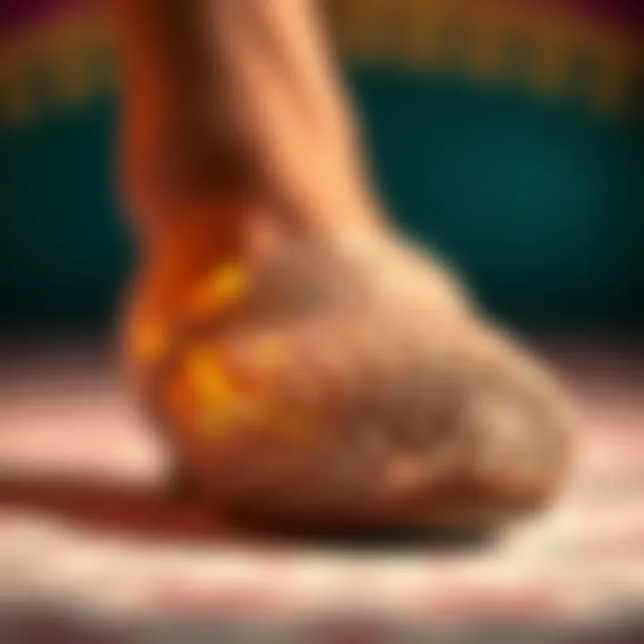 Close-up of intricate sequin detailing on a slipper.