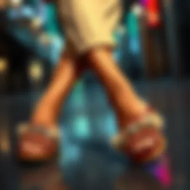 Fashionable Outfit with Sequinned Slippers Stylish outfit paired with sequinned slippers.
