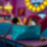 Stylish travel makeup bag in a vibrant setting