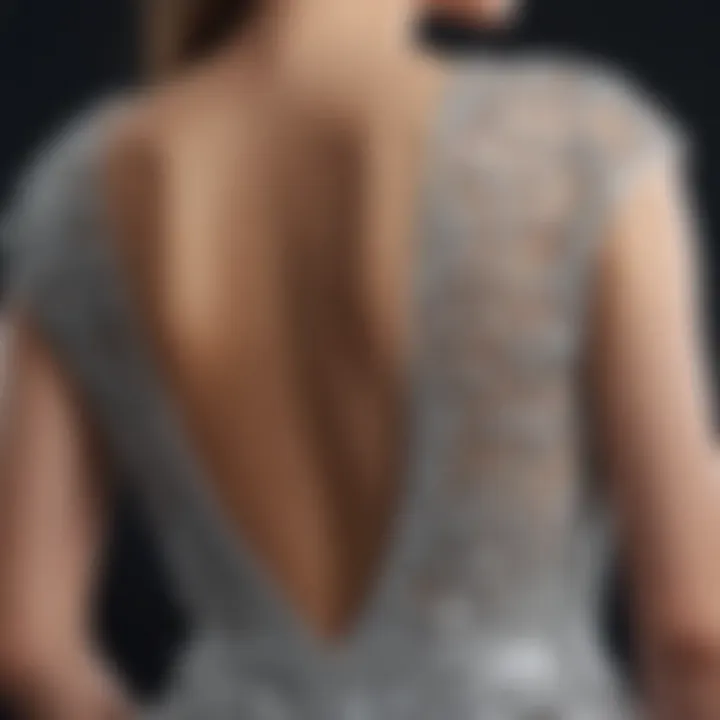 Close-up of fabric details of a backless dress