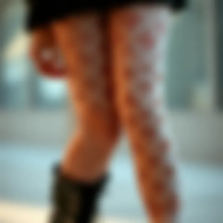 Intricate Patterns in White Lacy Tights Elegant display of white lacy tights with intricate patterns