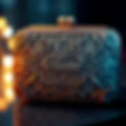 An elegant personalized clutch with intricate designs and a name embossed on it.