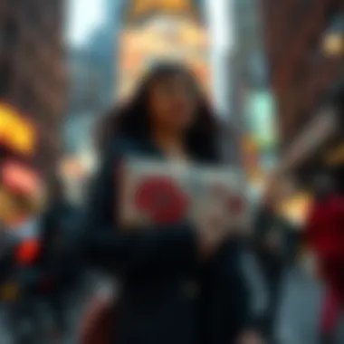 Personalized Clutch in Urban Fashion A fashionable individual showcasing their personalized clutch in a stylish urban setting.