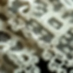 An exquisite display of Y knot lace showcasing intricate patterns and designs.