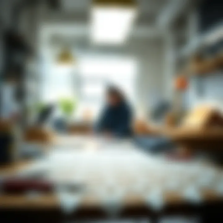 A creative workspace where Y knot lace is innovatively applied in design projects.