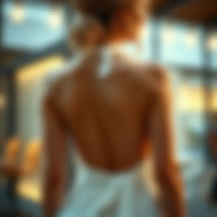 Elegant backless design showcasing the halter neckline