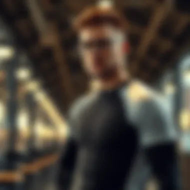 Fashion Meets Functionality in Compression Apparel Stylish individual wearing a compression shirt in a trendy setting