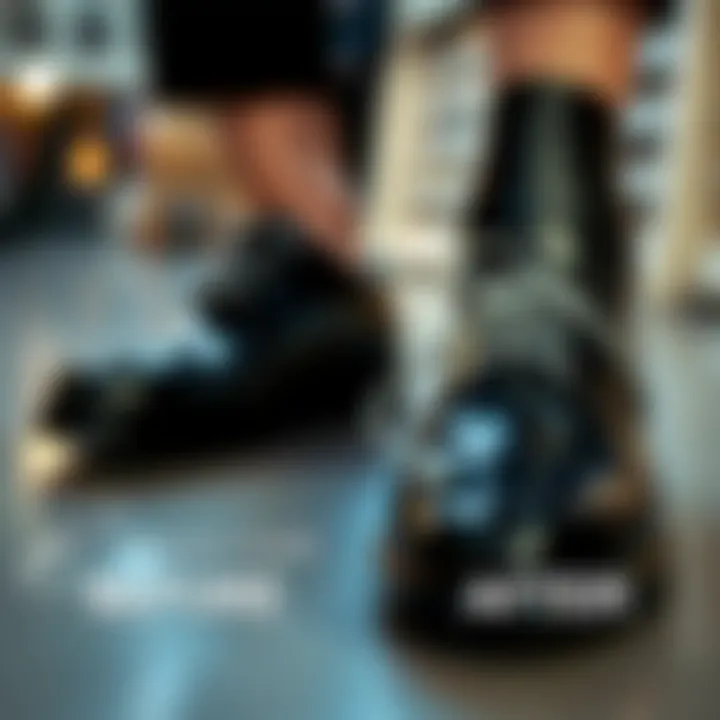 Before and after comparison of shoes using shapers