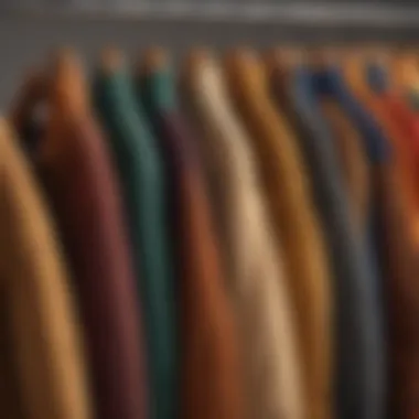 A collection of various corduroy fleece jacket designs displayed on hangers