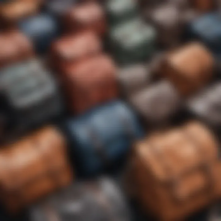 Close-up of various messenger bag materials and textures