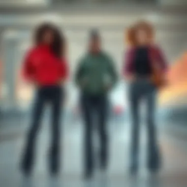 Diverse body types modeling flare leggings with pockets in a stylish ensemble