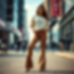 Elegant flare leggings with pockets showcased in a chic urban setting