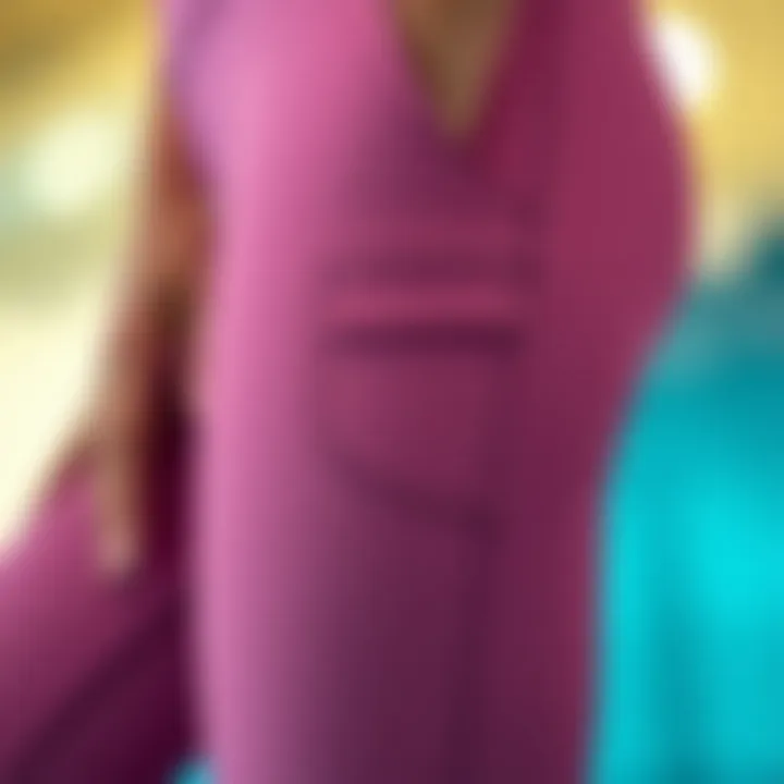 Close-up of the pocket design on flare leggings, highlighting functionality