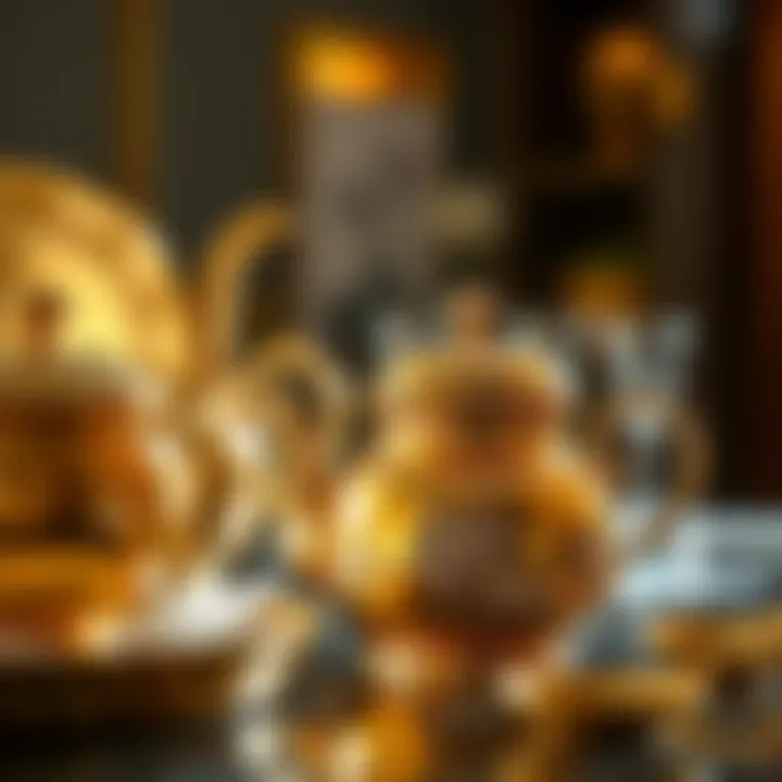 Detailed view of gold kitchenware showcasing craftsmanship