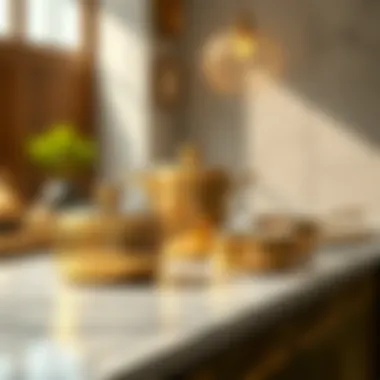 Luxurious gold cookware set on an elegant countertop