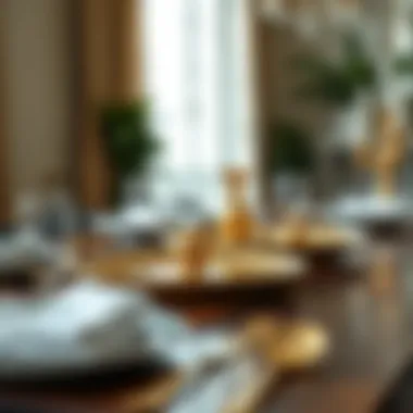 Stylish gold serving platters arranged for a sophisticated dining experience