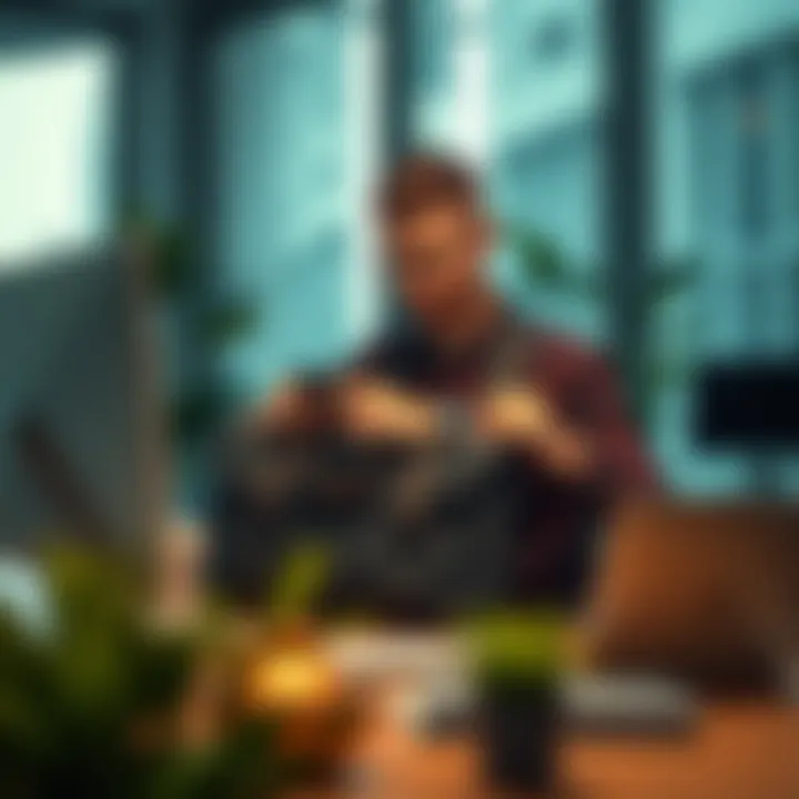 Overnight Messenger Bag in a Modern Workspace A professional using the overnight messenger bag in a modern workspace.