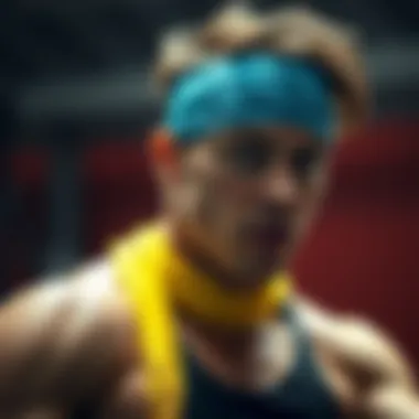 Athlete wearing a vibrant sweat band during an intense workout session.