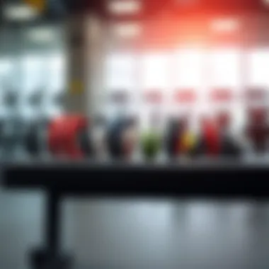 Various designs of workout sweat bands displayed creatively on a gym bench.