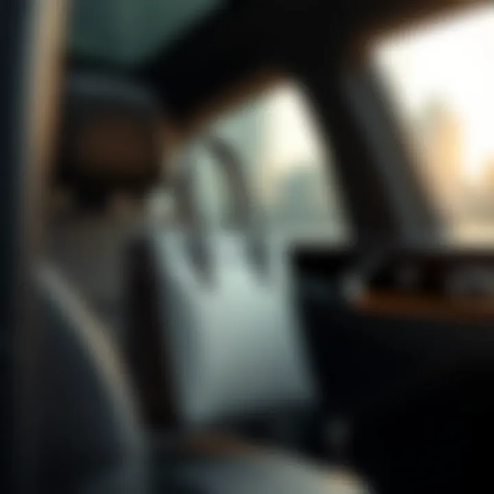 Luxury Handbag Holder Design Elegant design of a luxury handbag holder in a modern car interior