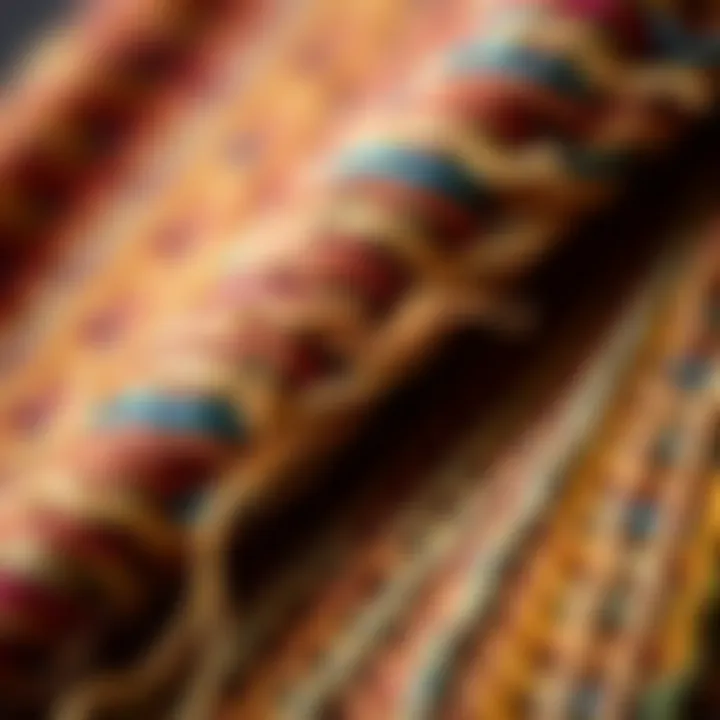 Close-up of tapestry threads showcasing texture and color