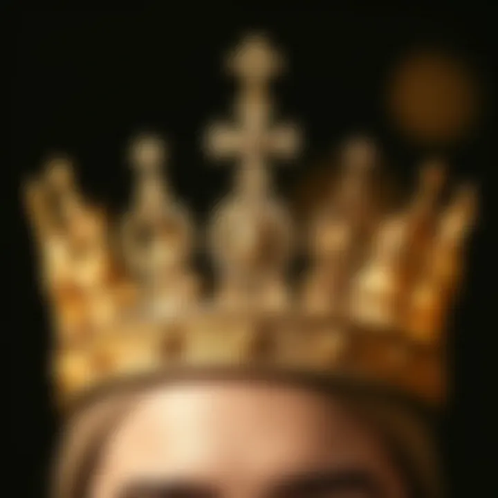 Symbolism in Gold Crown Design Close-up of a gold crown with symbolic motifs