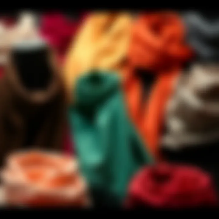 Elegant Showcase of Solid Color Neck Scarves An elegant showcase of various solid color neck scarves arranged in a stylish manner