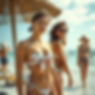 Stylish Beach Setting with Back-Tie Bikinis Stylish beach setting featuring models in back-tie bikinis