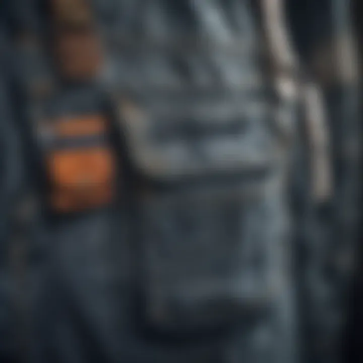 Close-up of cargo pockets on fashionable overalls