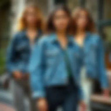 A fashion collage showcasing different ways to style a three quarter length denim jacket