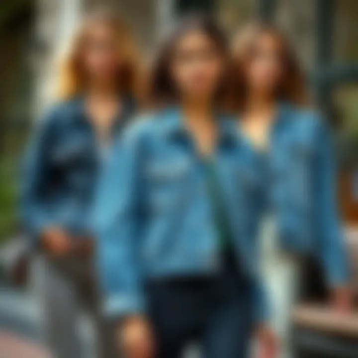 A fashion collage showcasing different ways to style a three quarter length denim jacket