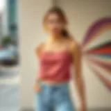 Elegant spaghetti top paired with high-waisted jeans