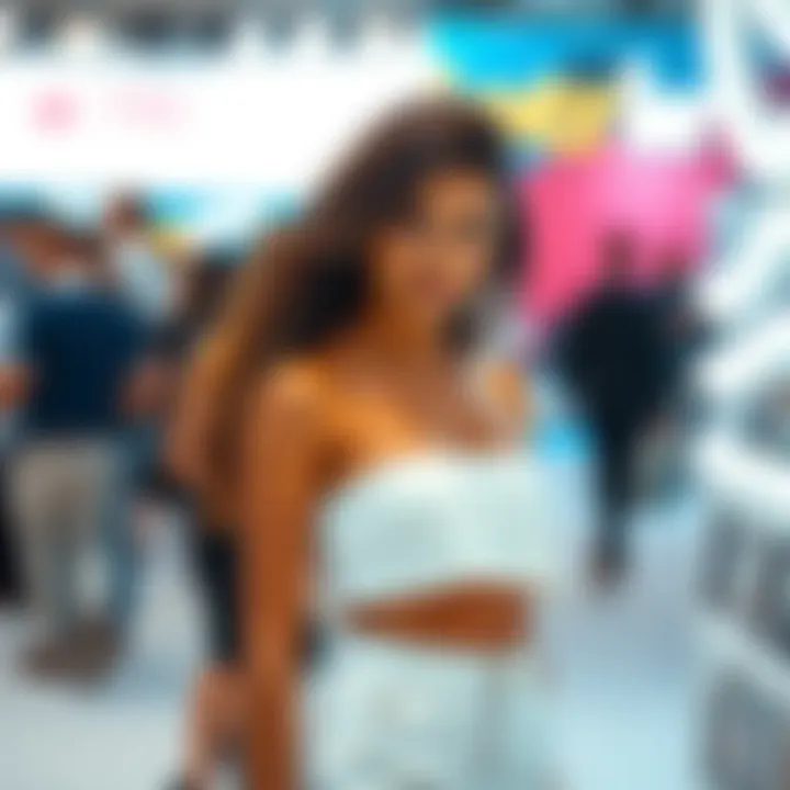 Model showcasing a trendy white skirt top set at a fashion event