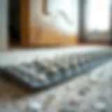 Close-up of an under door draft stopper on a carpet