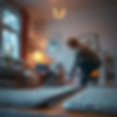 Installation of an under door draft stopper in a living room