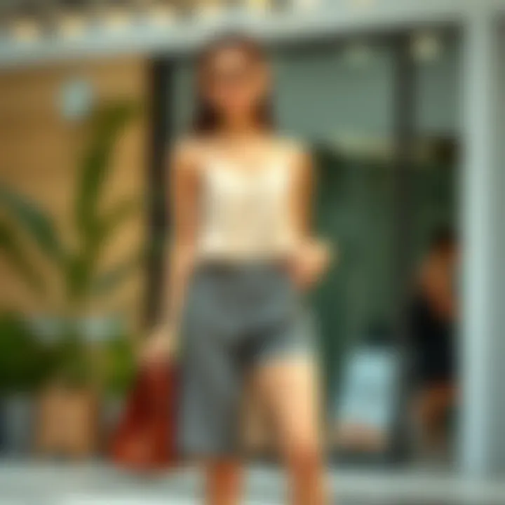 Fashionable outfit combining a dress and tailored shorts